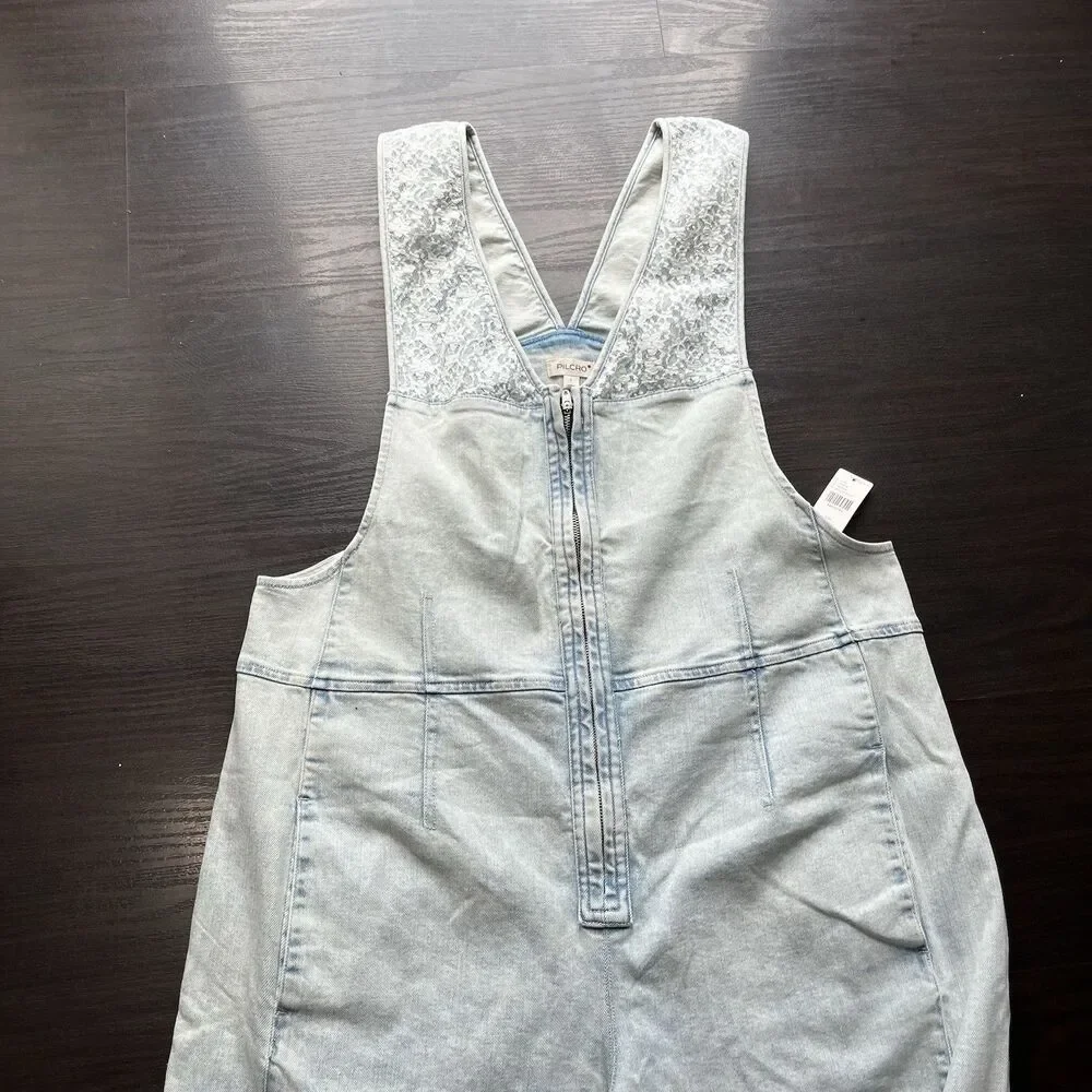 Pilcro Anthropologie Overalls Womens L Front Zip Wide Leg Jumpsuit Cropped Boho - Picture 3 of 16